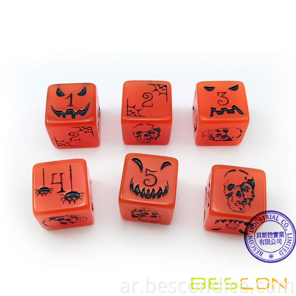 Halloween D6 Dice Set 16mm Glow In The Dark Ink 3